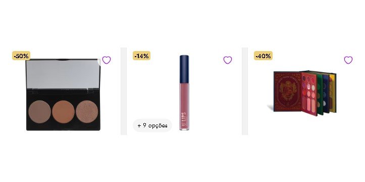 Produtos de maquiagem em oferta na Beleza na Web com descontos