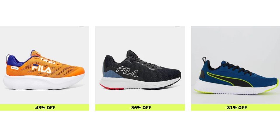 Lista de produtos na Netshoes exibidos no site