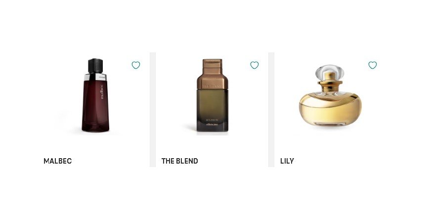 Produtos do O Boticário exibidos na loja online