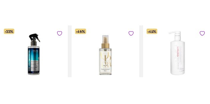 Exemplo de produtos com cashback Beleza na Web aplicado na compra online