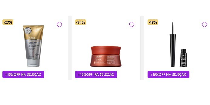 produto em promoção na Beleza na Web com 15% de desconto e cashback disponível