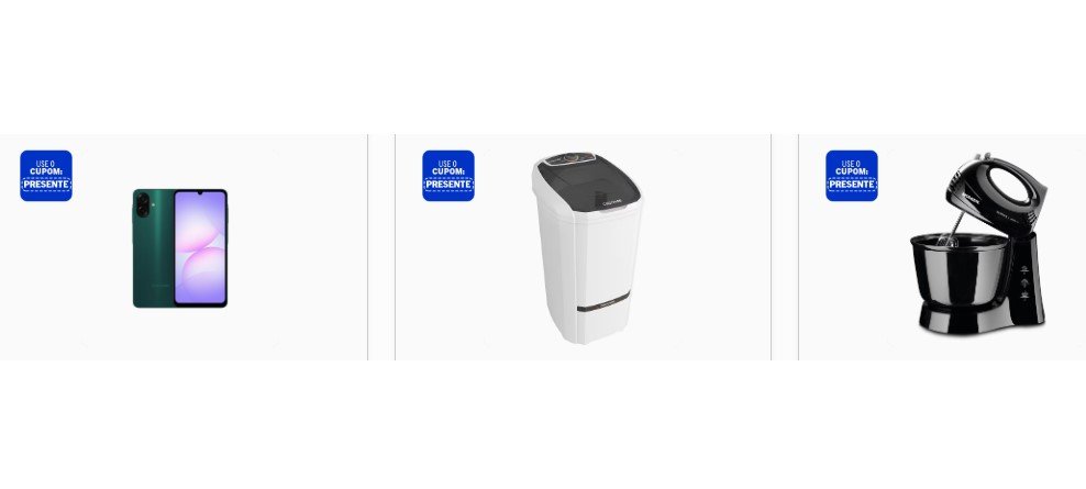 Exemplo de produtos com cupom Casas Bahia hoje aplicado no carrinho