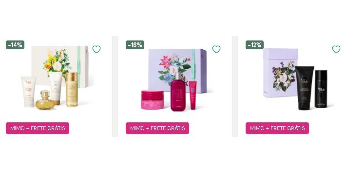 print de produtos do O Boticário com cupom e cashback ativo