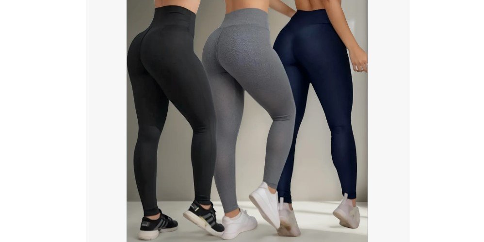 Kit legging feminina com três peças para academia com cós alto