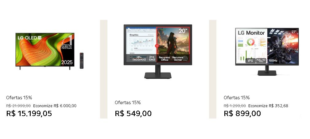 Produtos LG em promoção na loja online com preços reduzidos