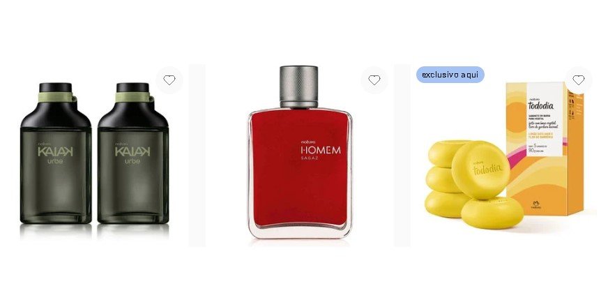 Imagem de produtos Natura com desconto exibidos no site durante promoção