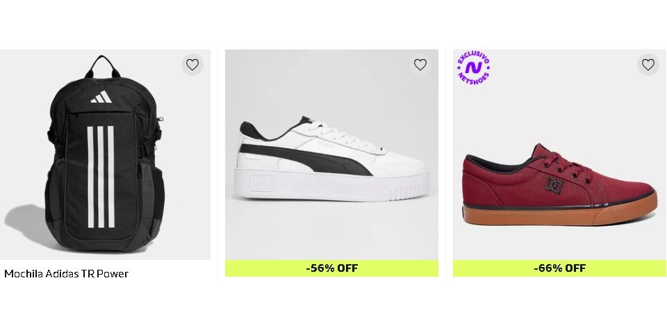 Exemplo de produtos no outlet Netshoes com descontos na promoção atual