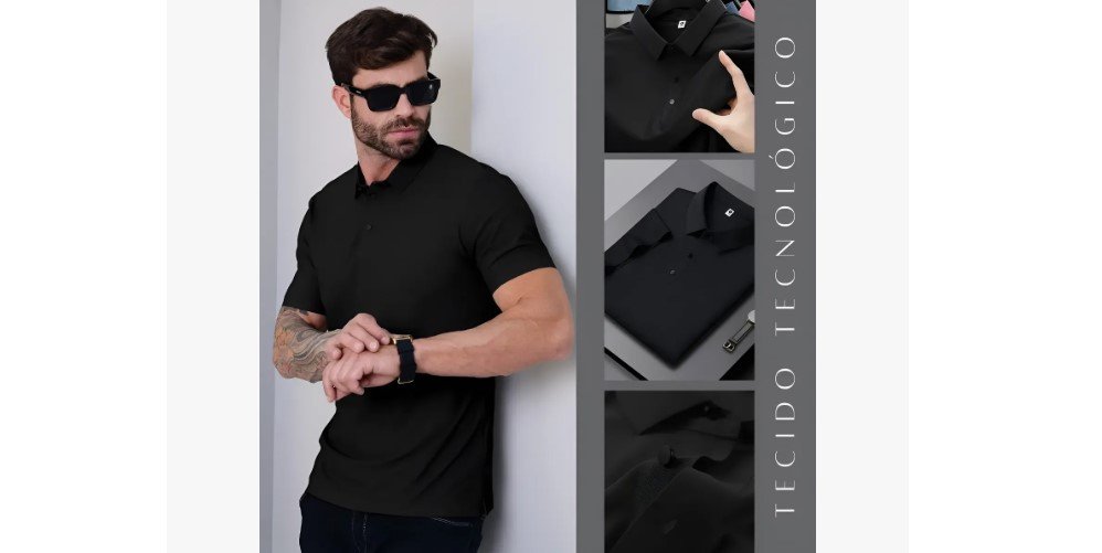 camisa polo masculina em promoção com desconto aplicado no produto