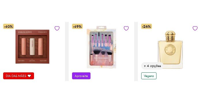 Presentes de Dia das Mães com desconto e cashback na Beleza na Web