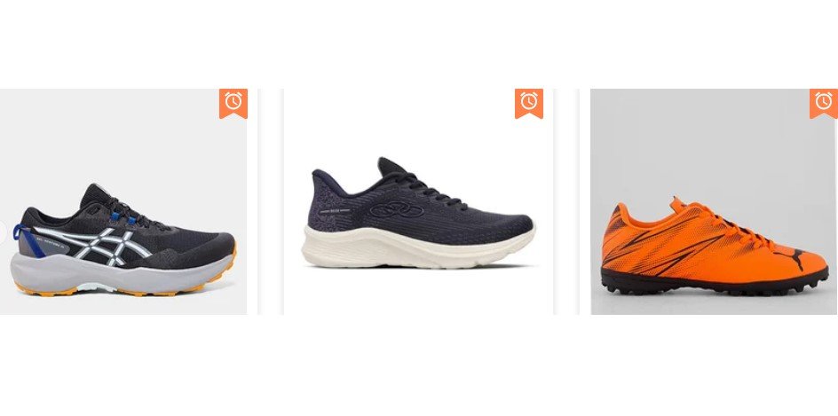 exemplo de produtos em promoção na Netshoes hoje com desconto aplicado