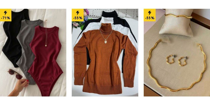 Exemplo de produtos na flash sale Shein hoje com descontos aplicados