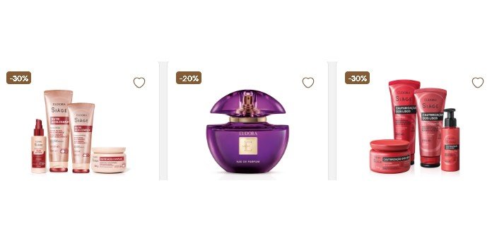 Produtos da campanha Eudora Beleza com desconto nos Dias de Beleza Eudora