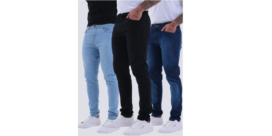 Kit com 3 calças jeans skinny masculinas em oferta no Mercado Livre