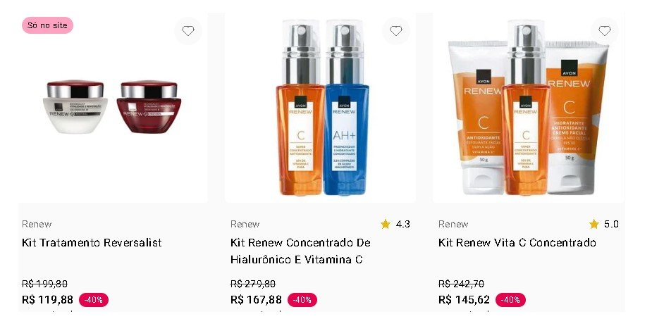 kits com desconto e cashback disponíveis na Avon