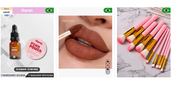 Exemplo de produtos de maquiagem Shein em promoção com desconto