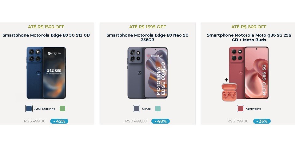 smartphones baratos a partir de 549 em promoção na loja online da Motorola