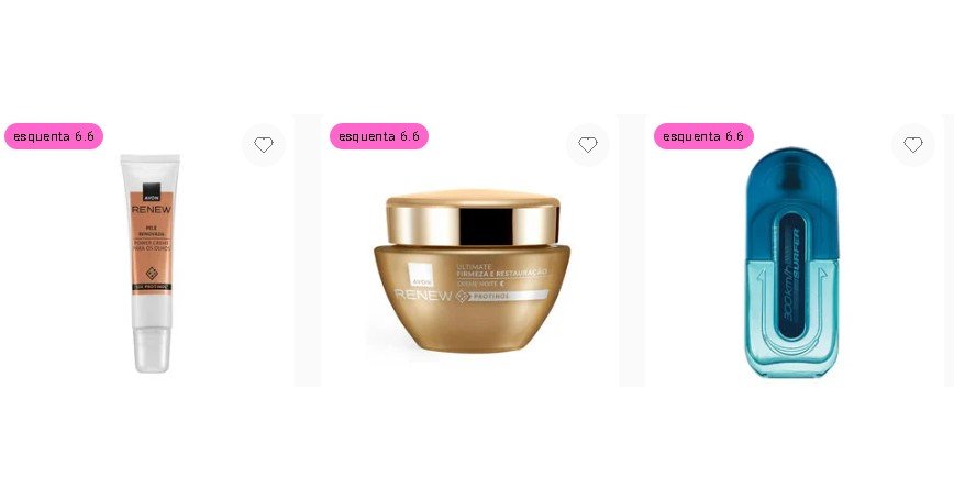 Produtos Avon em promoção com desconto e cashback disponíveis na oferta