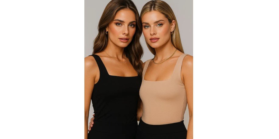 Kit regata feminina decote quadrado com 2 peças em oferta no Mercado Livre